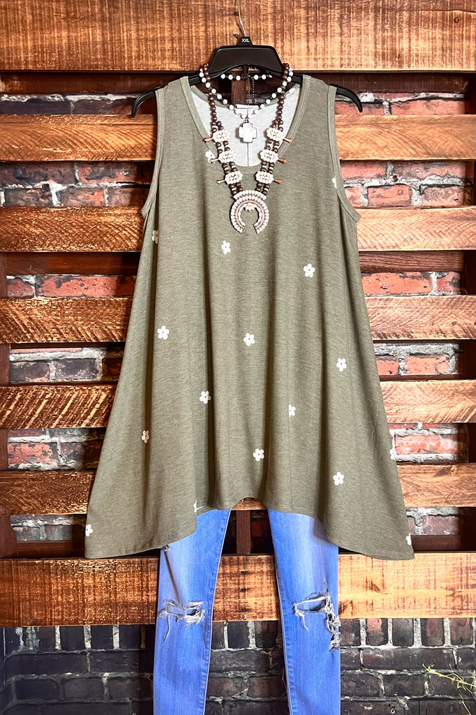 KEEP THINGS SIMPLE FLORAL SLEEVELESS TUNIC IN OLIVE