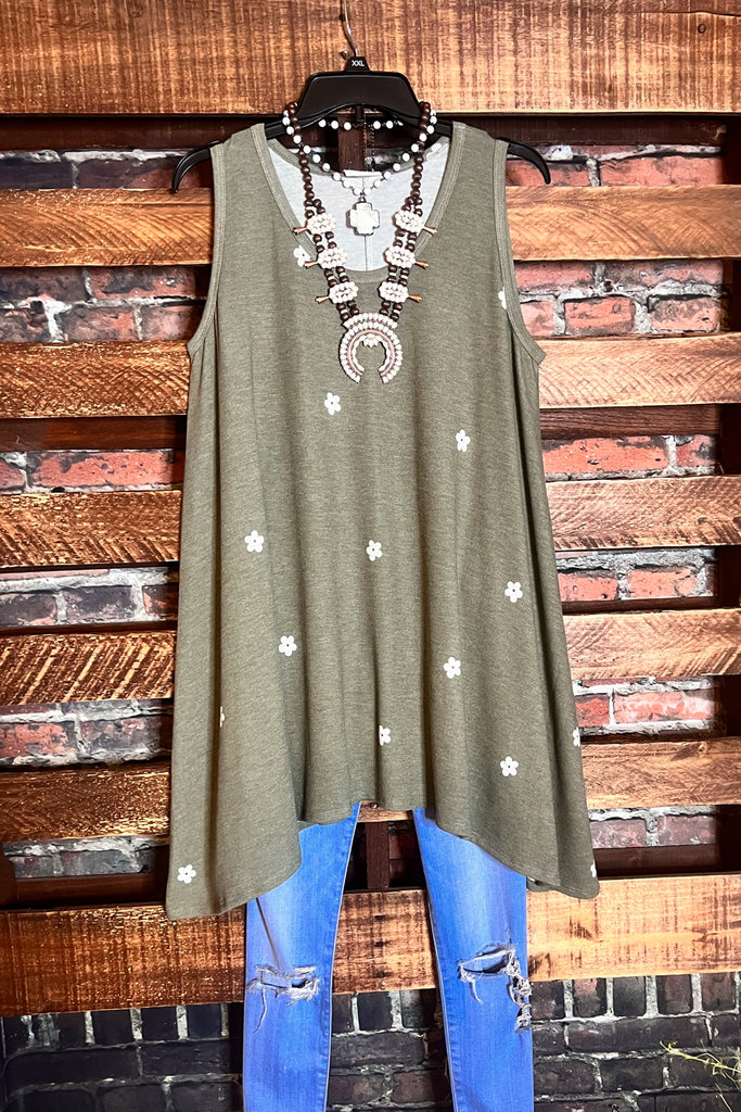 KEEP THINGS SIMPLE FLORAL SLEEVELESS TUNIC IN OLIVE