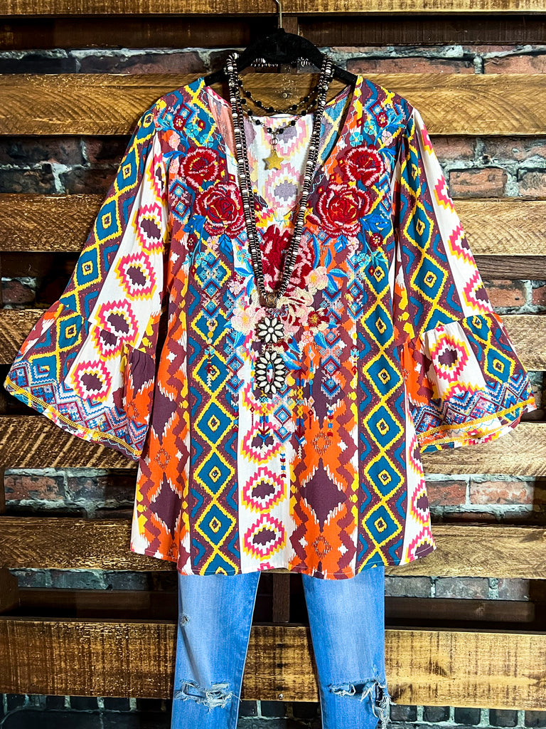 BLOOM INTO BEAUTY EMBROIDERED TOP IN MULTI-COLOR ----------- SALE