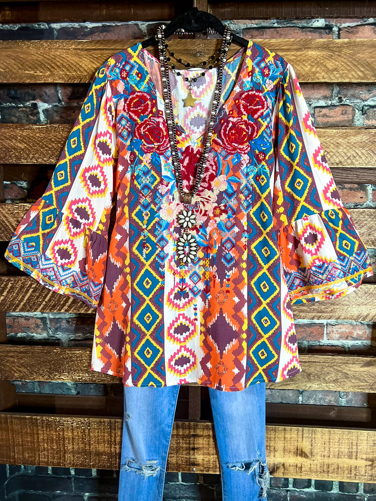 BLOOM INTO BEAUTY EMBROIDERED TOP IN MULTI-COLOR ----------- SALE