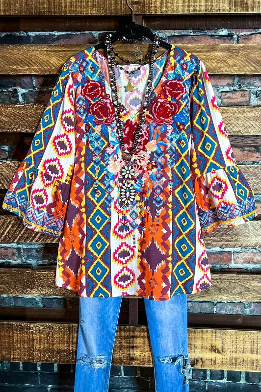 BLOOM INTO BEAUTY EMBROIDERED TOP IN MULTI-COLOR ----------- SALE