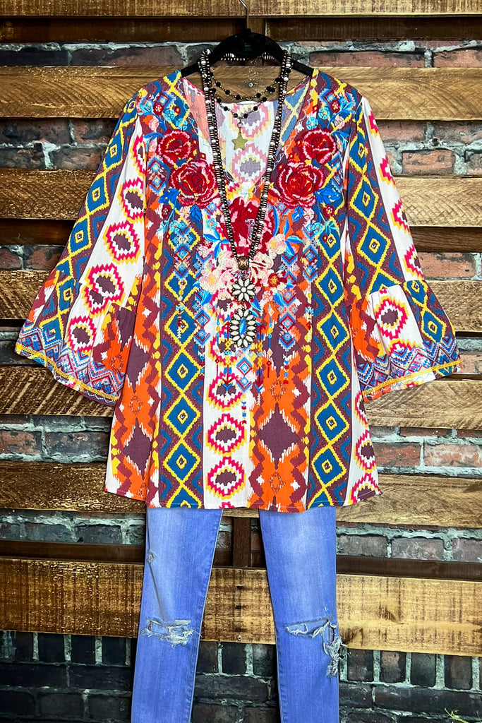 BLOOM INTO BEAUTY EMBROIDERED TOP IN MULTI-COLOR ----------- SALE