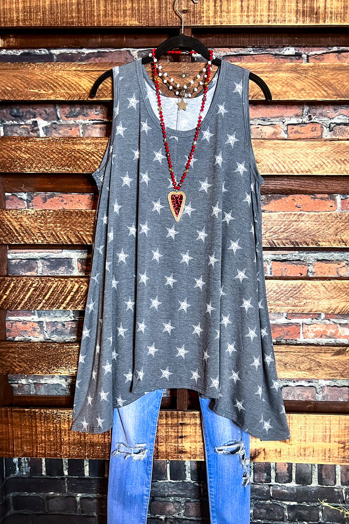 INFINITE DREAMS STARS PRINT SLEEVELESS TUNIC IN GRAY