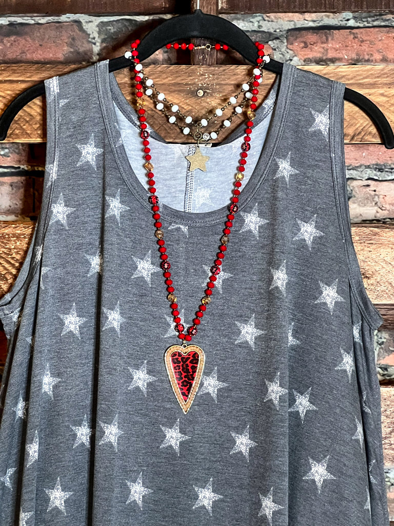 INFINITE DREAMS STARS PRINT SLEEVELESS TUNIC IN GRAY