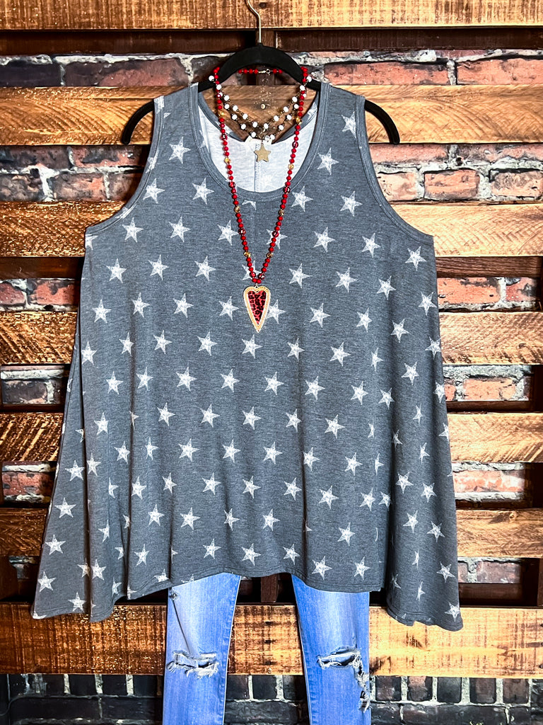 INFINITE DREAMS STARS PRINT SLEEVELESS TUNIC IN GRAY