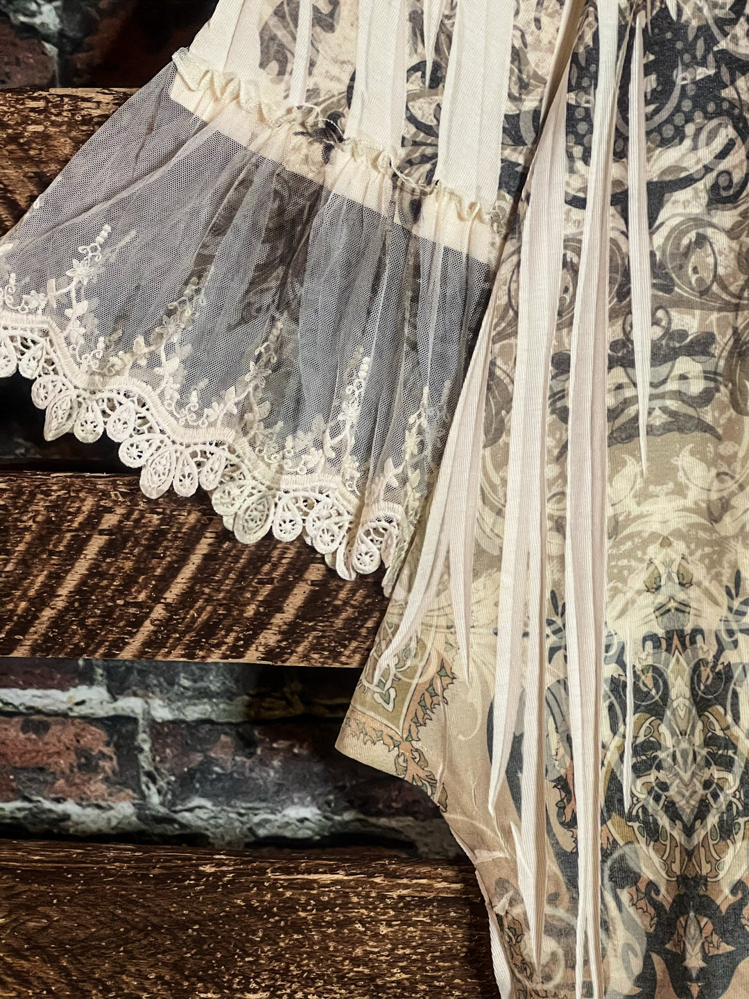 Lost In Your Beauty Lace Top in Taupe & Multi-color-----Sale