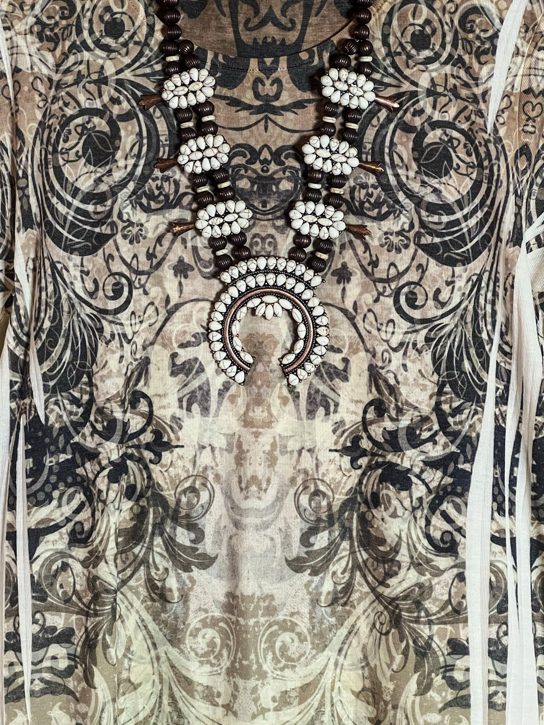 Lost In Your Beauty Lace Top in Taupe & Multi-color-----Sale