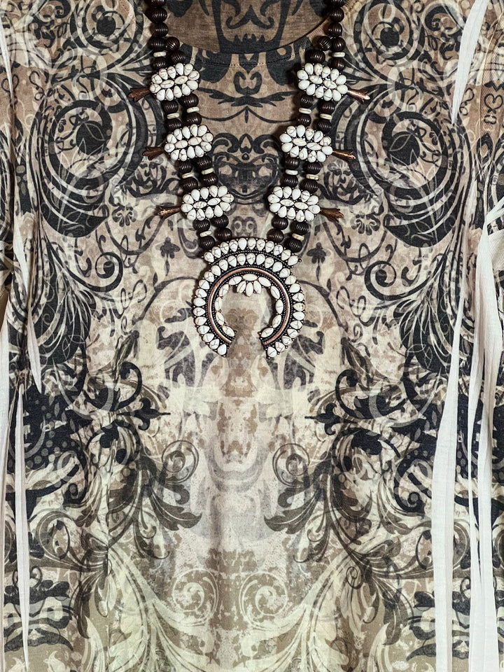 Lost In Your Beauty Lace Top in Taupe & Multi-color-----Sale