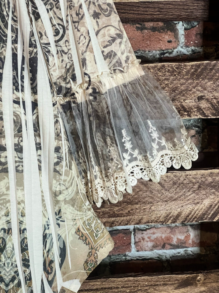 Lost In Your Beauty Lace Top in Taupe & Multi-color-----Sale