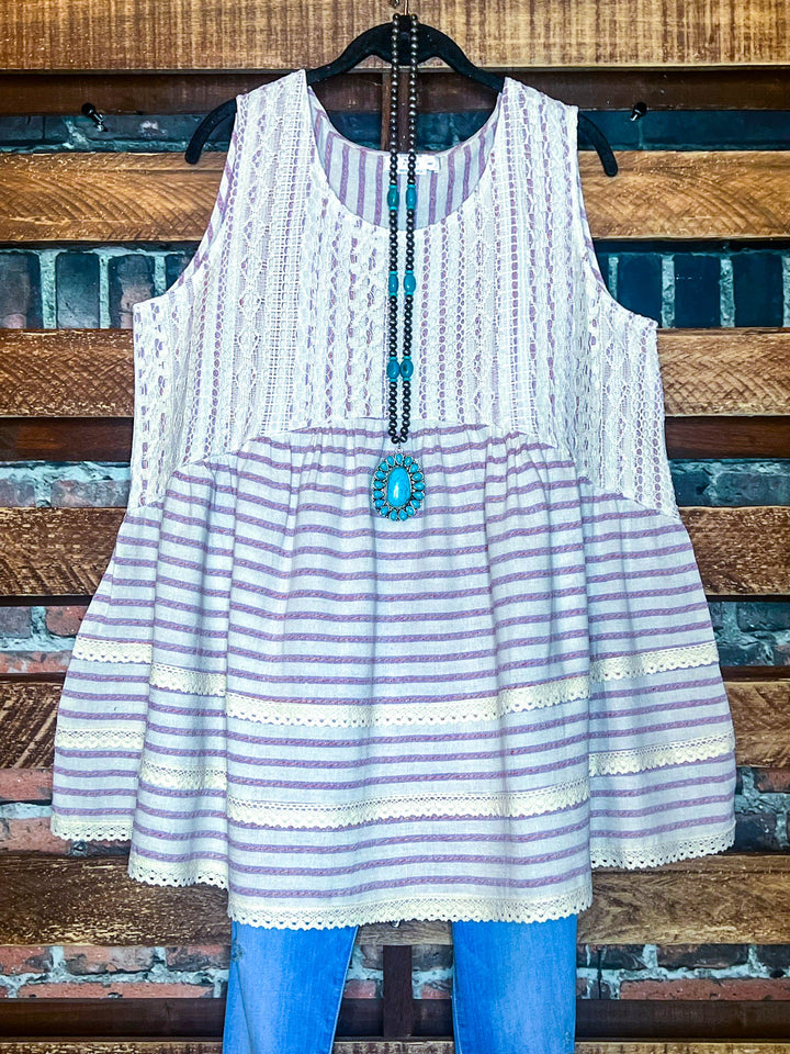 100 % COTTON BABYDOLL TOP IN NATURAL & VIOLET 6-12 SIZE----- SALE