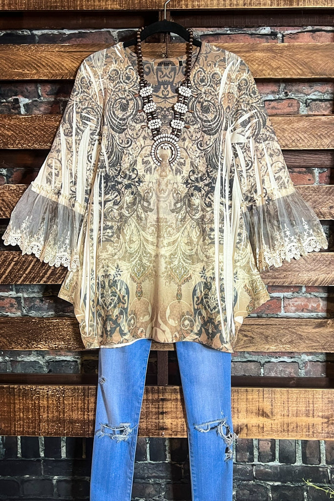 Lost In Your Beauty Lace Top in Taupe & Multi-color
