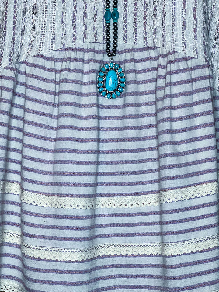 100 % COTTON BABYDOLL TOP IN NATURAL & VIOLET 6-12 SIZE----- SALE