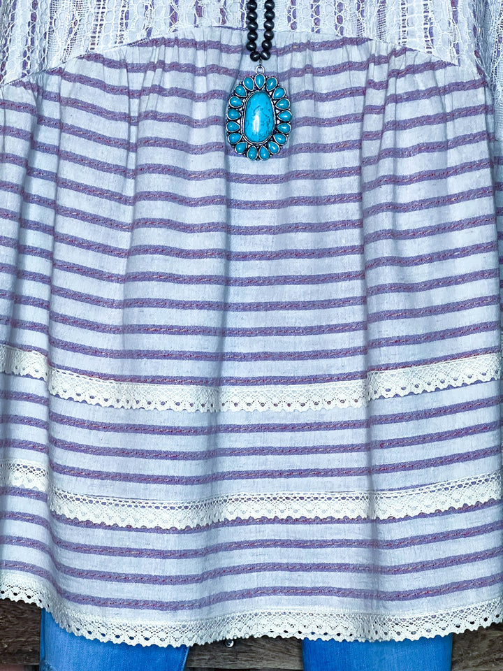 100 % COTTON BABYDOLL TOP IN NATURAL & VIOLET 6-12 SIZE----- SALE