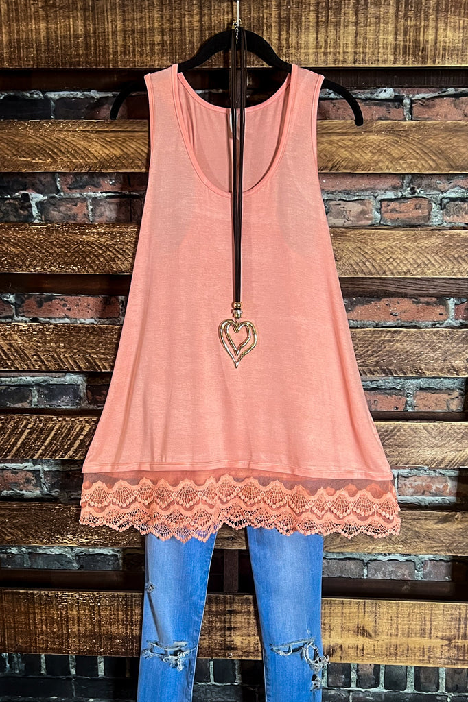 LACE SLIP DRESS EXTENDER TOP CAMI IN CORAL PEACH------SALE