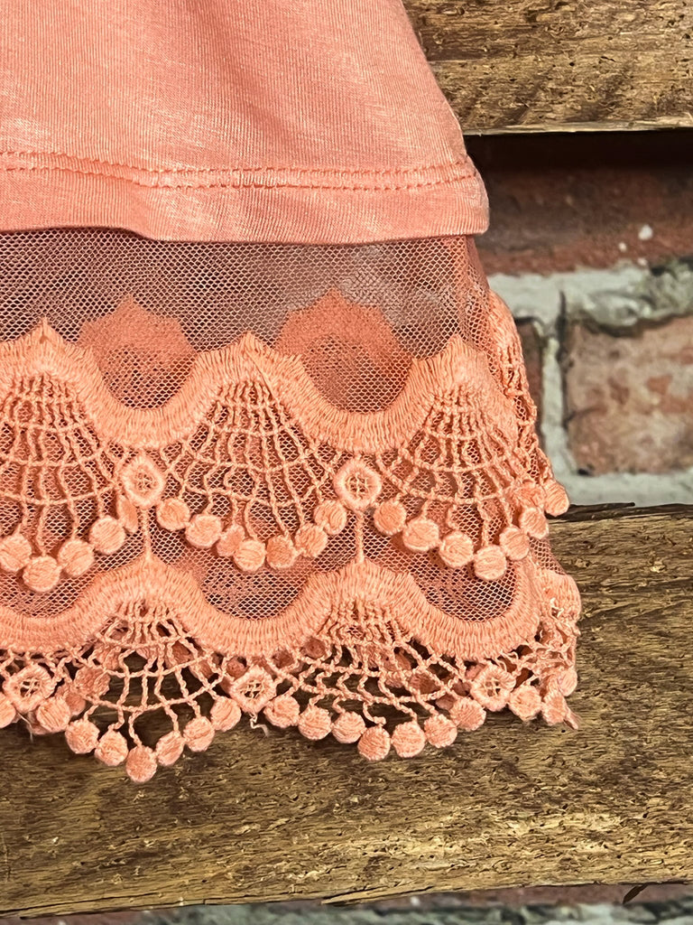 LACE SLIP DRESS EXTENDER TOP CAMI IN CORAL PEACH------SALE