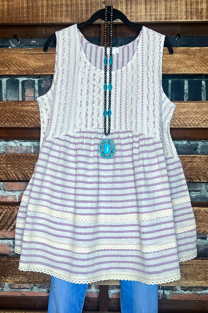 100 % COTTON BABYDOLL TOP IN NATURAL & VIOLET 6-12 SIZE----- SALE