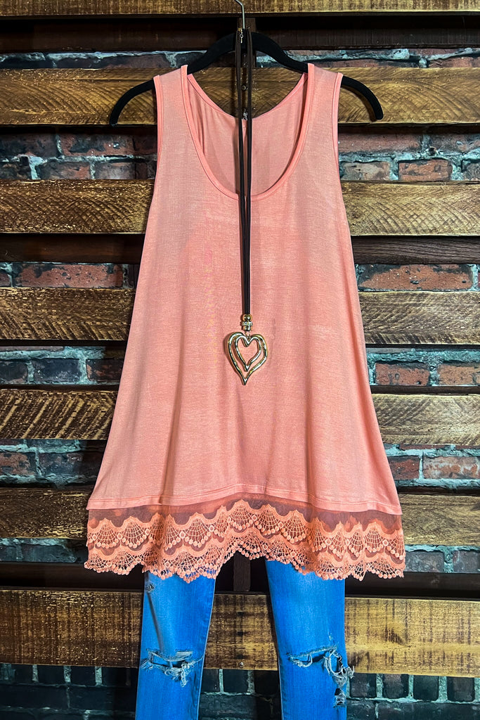 LACE SLIP DRESS EXTENDER TOP CAMI IN CORAL PEACH------SALE