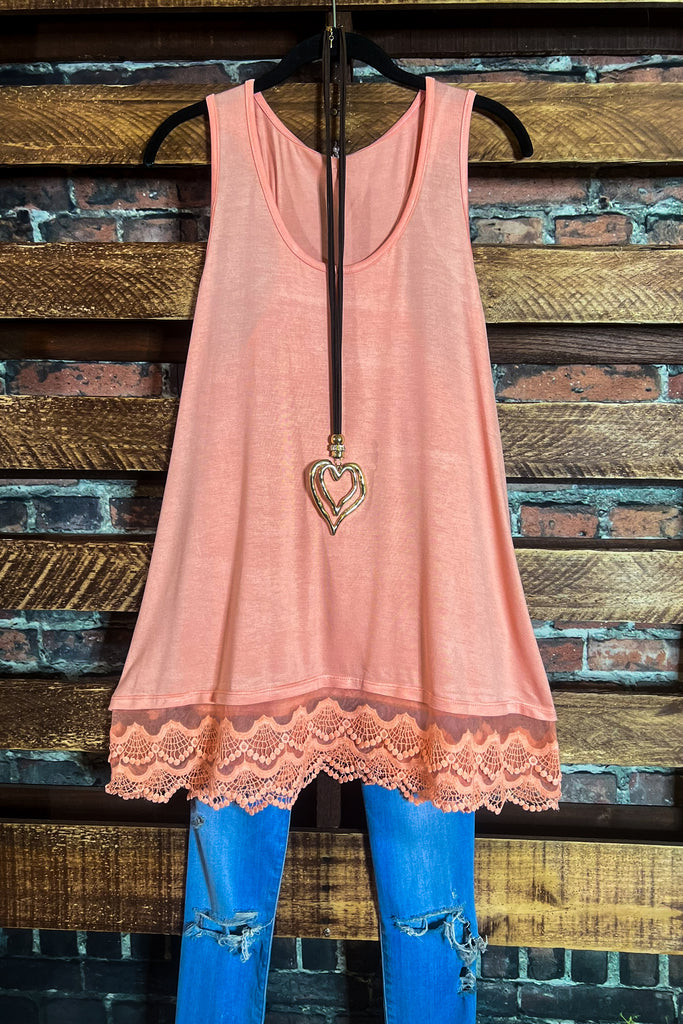 LACE SLIP DRESS EXTENDER TOP CAMI IN CORAL PEACH------SALE