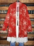 Floral Print Cardigan in Red Rust----------sale