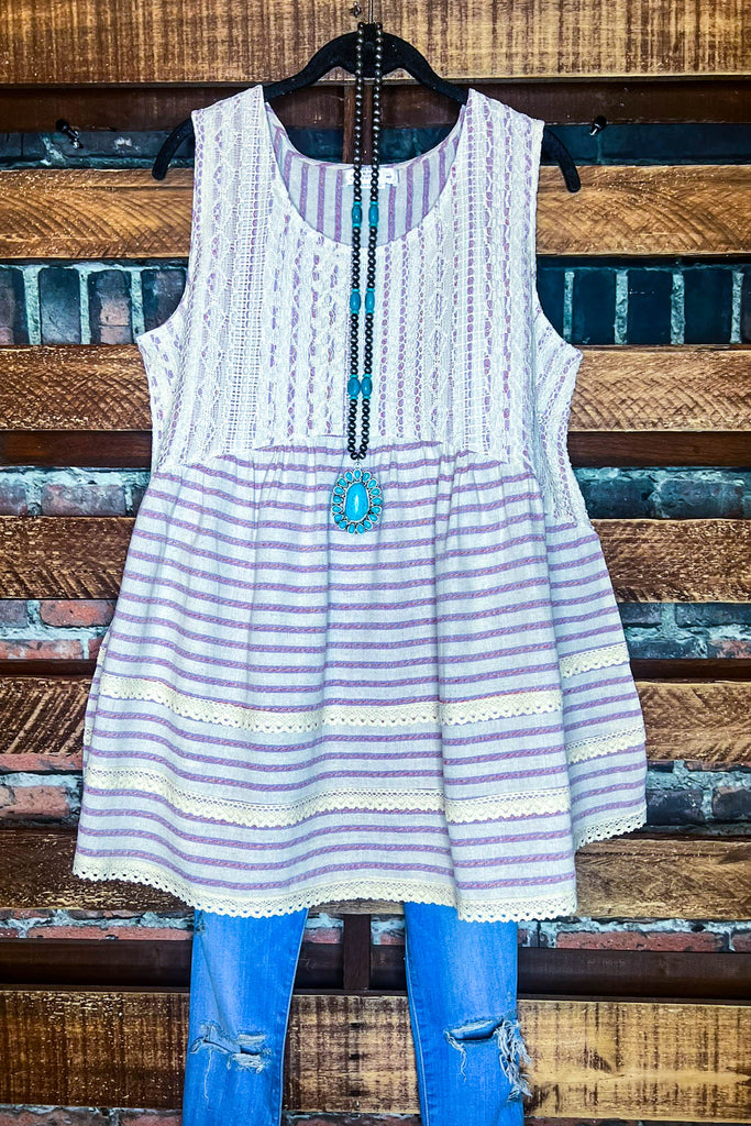 100 % COTTON BABYDOLL TOP IN NATURAL & VIOLET------SALE