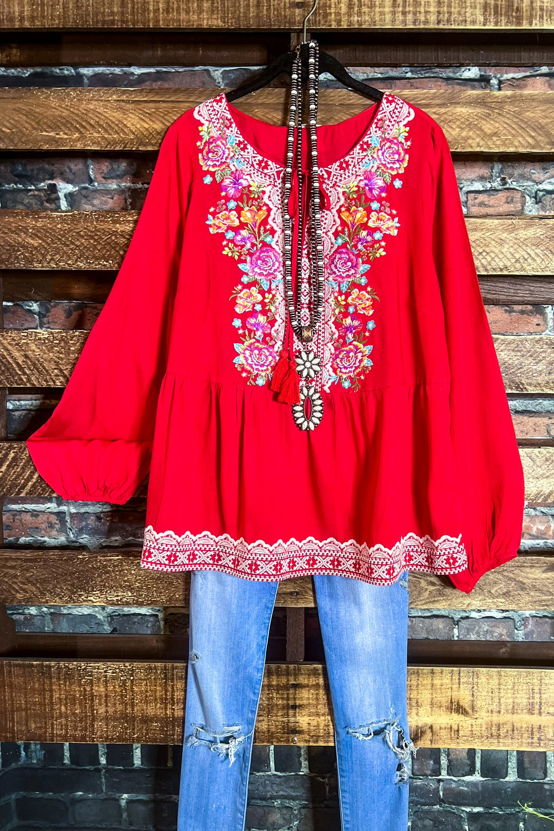 6-12 SIZE - DARLING FLORAL EMBROIDERED TOP IN CORAL------------SALE