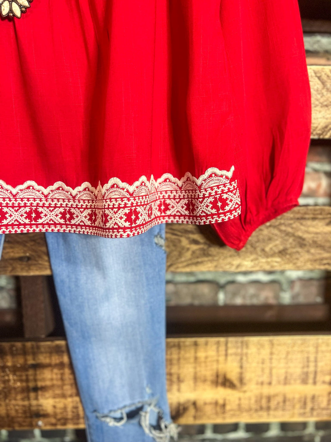 6-12 SIZE - DARLING FLORAL EMBROIDERED TOP IN CORAL------------SALE