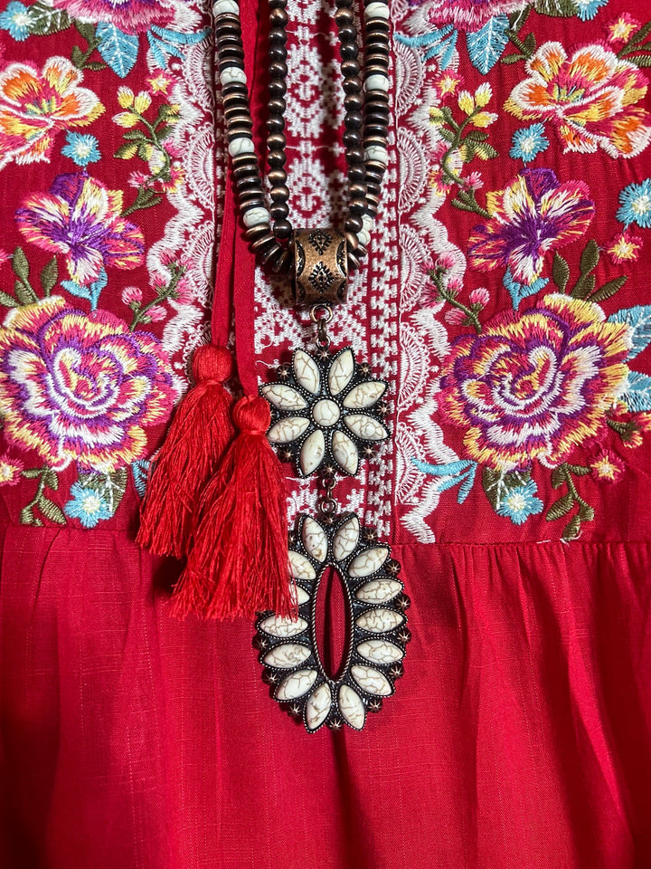 6-12 SIZE - DARLING FLORAL EMBROIDERED TOP IN CORAL------------SALE