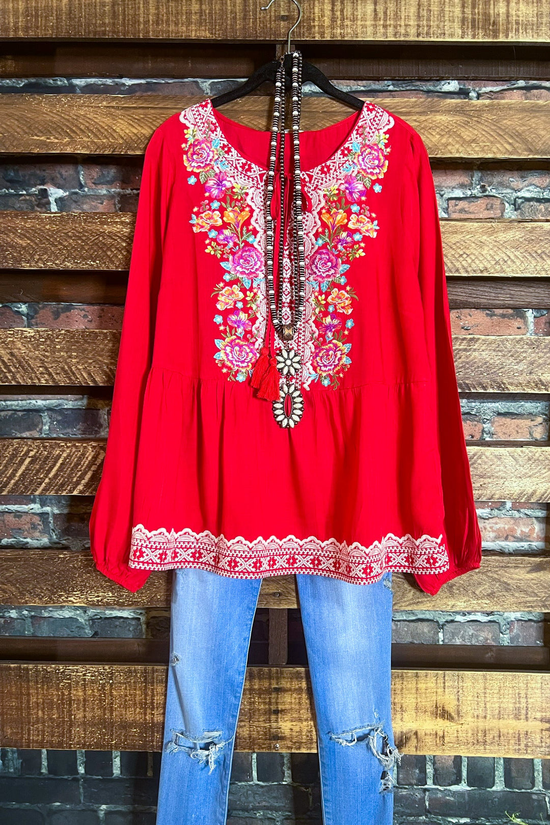 6-12 SIZE - DARLING FLORAL EMBROIDERED TOP IN CORAL------------SALE