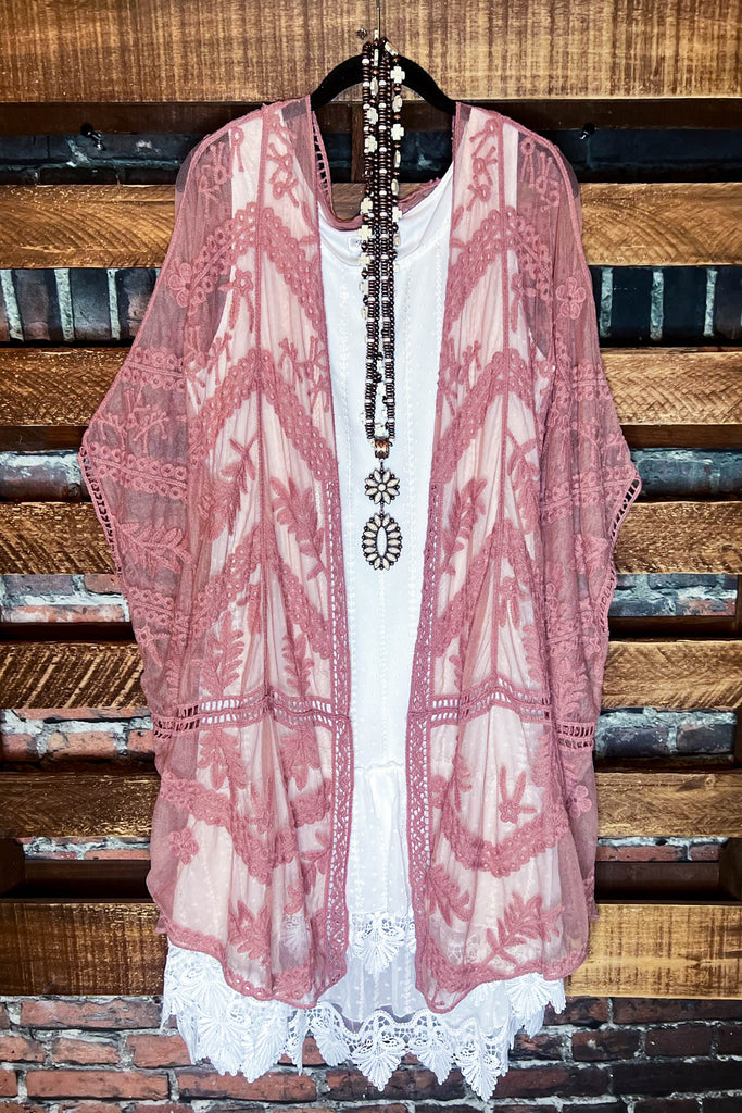 YOU'RE MY DREAM ROSE LACE OVERSIZED DUSTER KIMONO