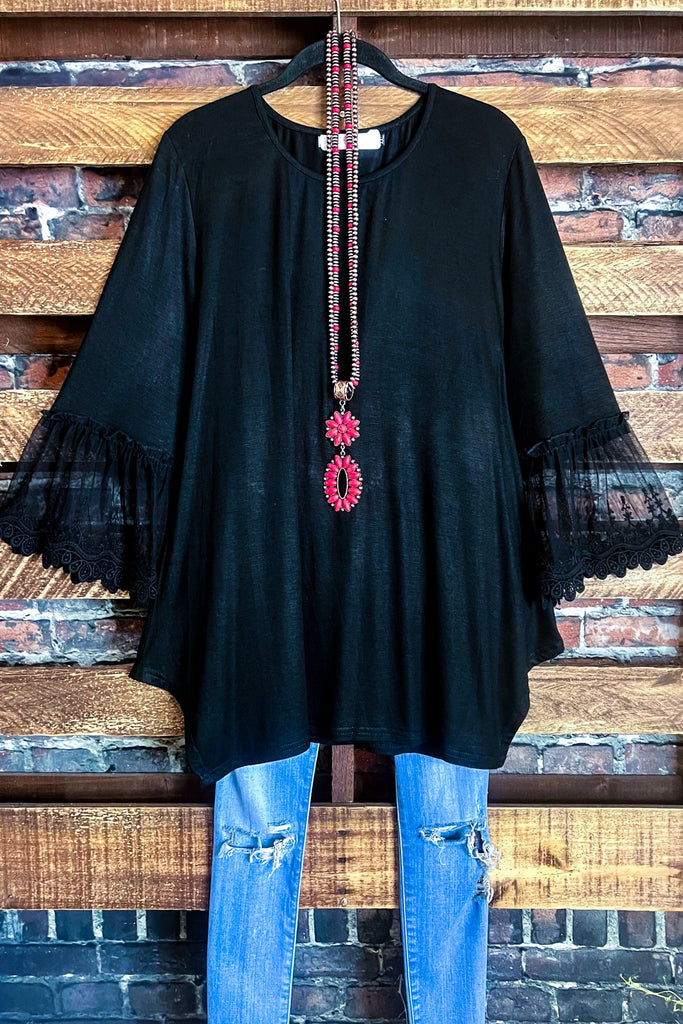 DARLING OF MINE LACE SLEEVE TOP IN BLACK