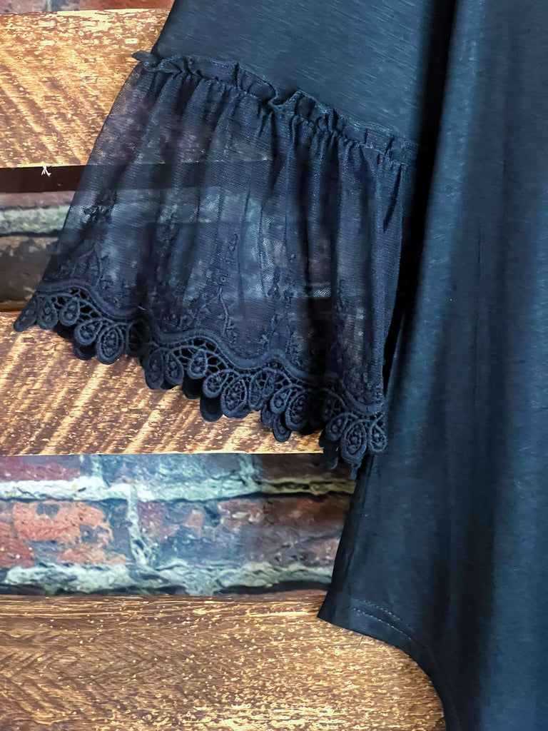 DARLING OF MINE LACE SLEEVE TOP IN BLACK