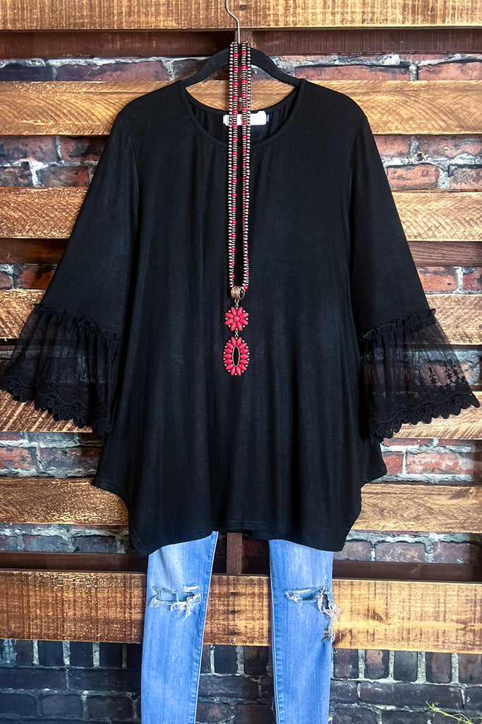 DARLING OF MINE LACE SLEEVE TOP IN BLACK