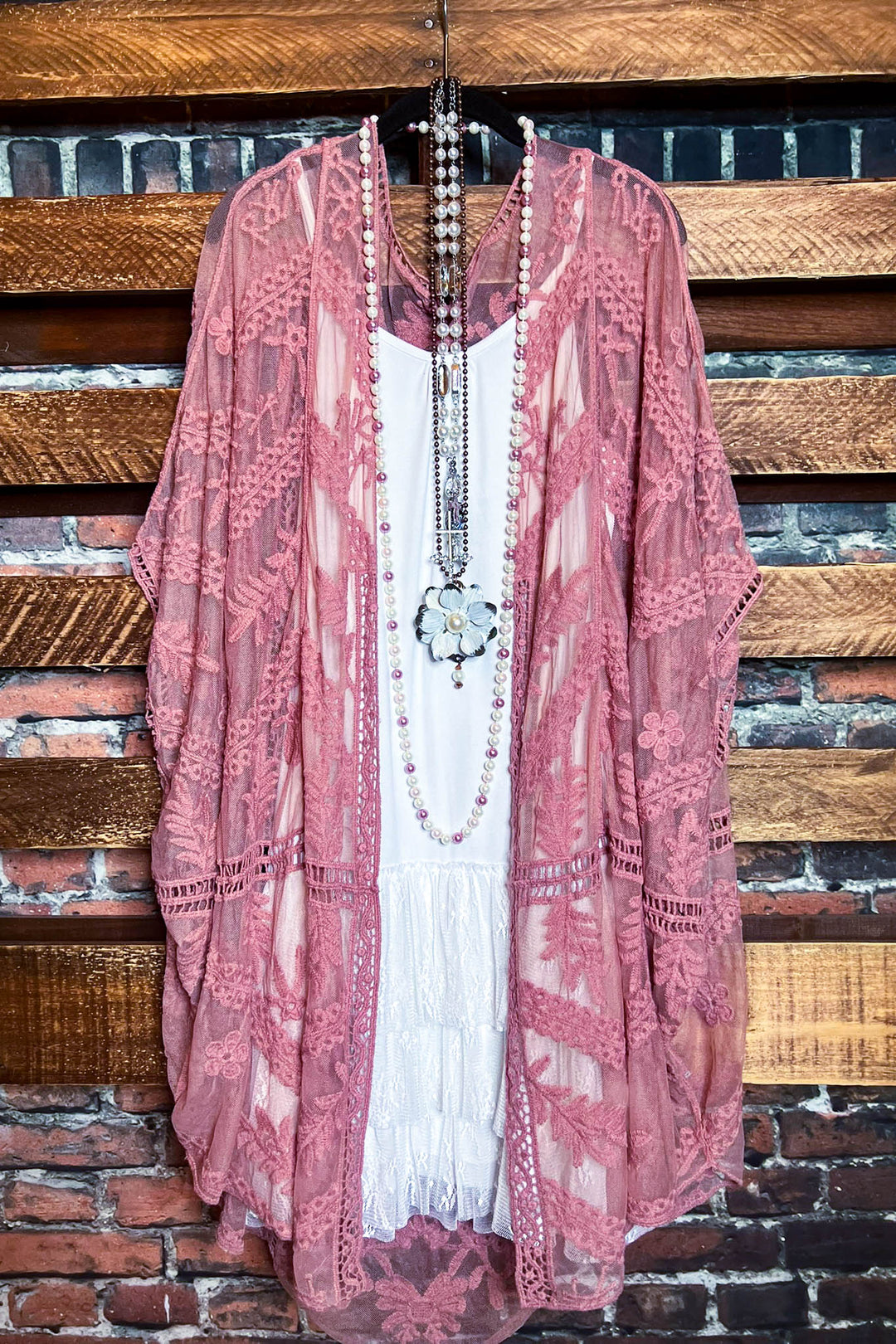 YOU'RE MY DREAM VINTAGE ROSE LACE DUSTER KIMONO