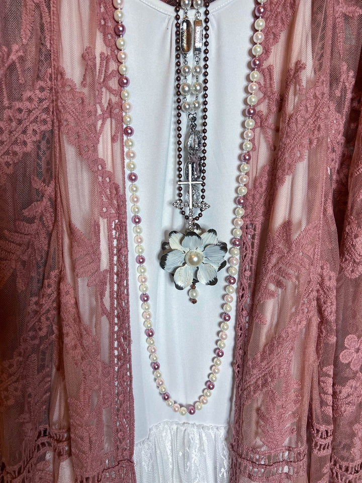YOU'RE MY DREAM VINTAGE ROSE LACE DUSTER KIMONO