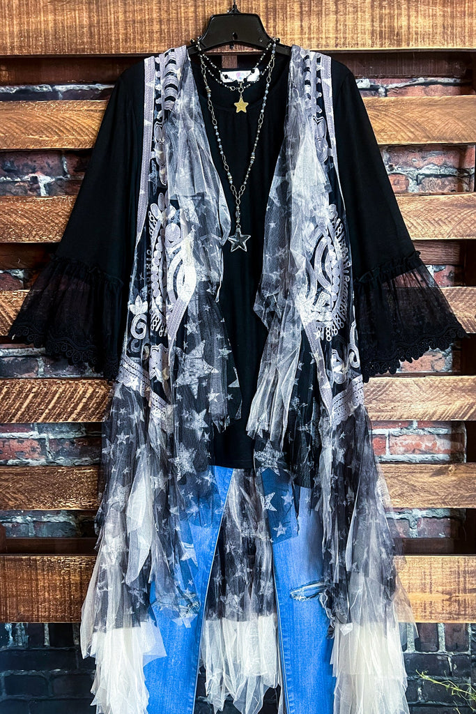 The Sweetest Star Vintage Lace Midi Vest Duster Beige & Black