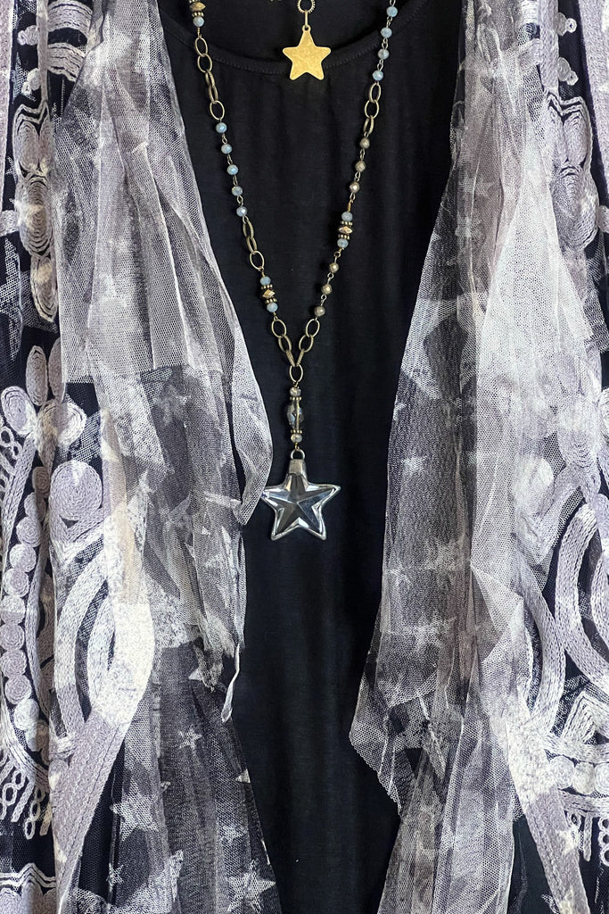 The Sweetest Star Vintage Lace Midi Vest Duster Beige & Black