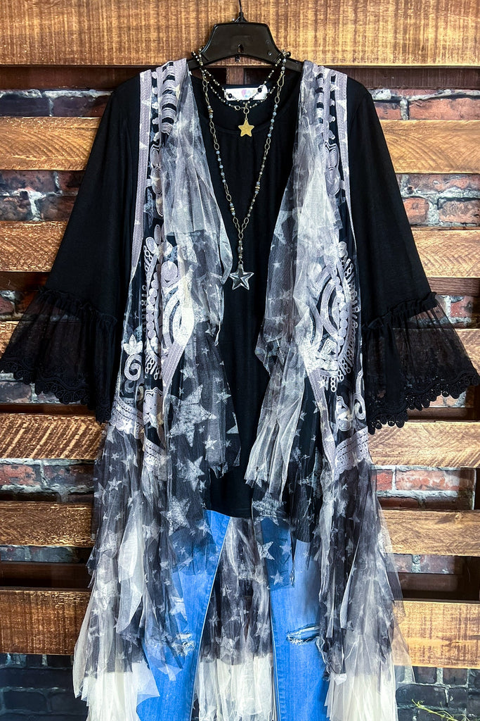 The Sweetest Star Vintage Lace Midi Vest Duster Beige & Black