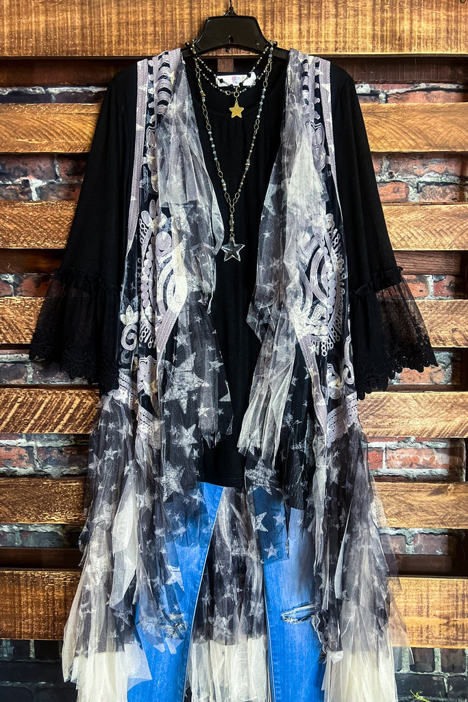 The Sweetest Star Vintage Lace Midi Vest Duster Beige & Black