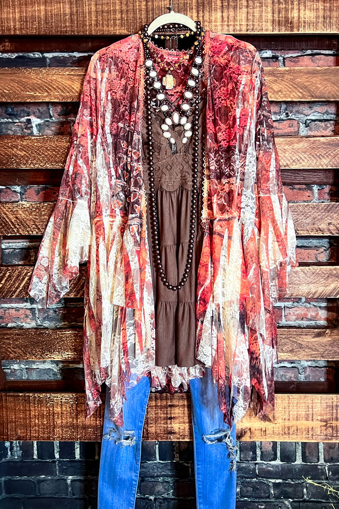 SWEET PASSION LACE BRALETTE TIERED CAMI TOP IN MOCHA