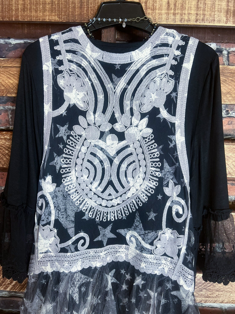 The Sweetest Star Vintage Lace Midi Vest Duster Beige & Black
