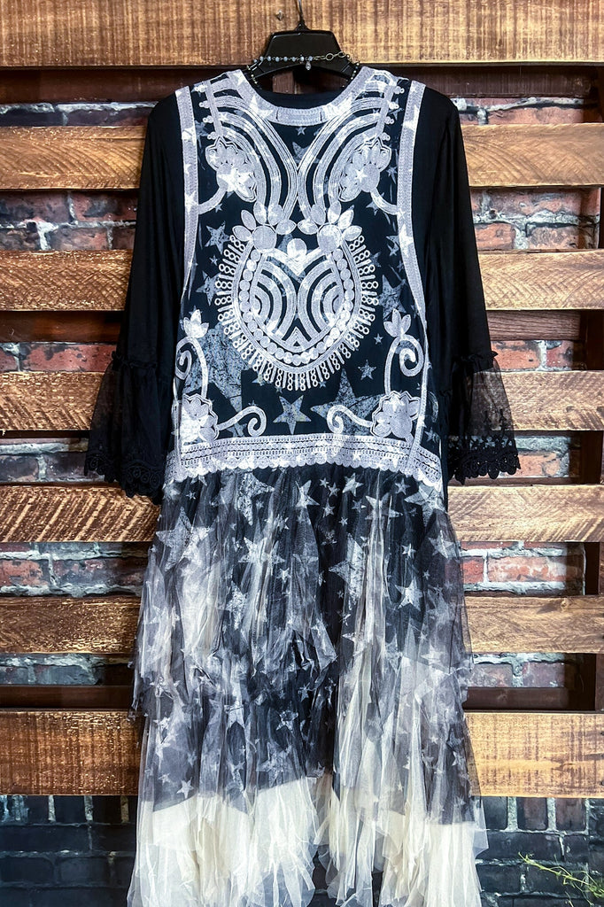 The Sweetest Star Vintage Lace Midi Vest Duster Beige & Black
