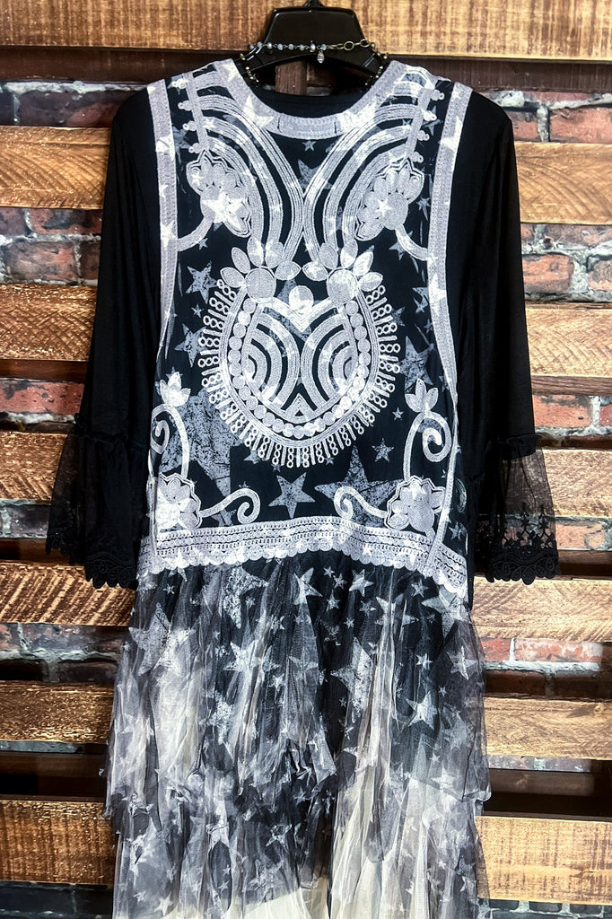 The Sweetest Star Vintage Lace Midi Vest Duster Beige & Black