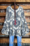 ETERNALLY COZY DAMASK PRINT OVERSIZED SWEATER TUNIC IN MULTI-COLOR