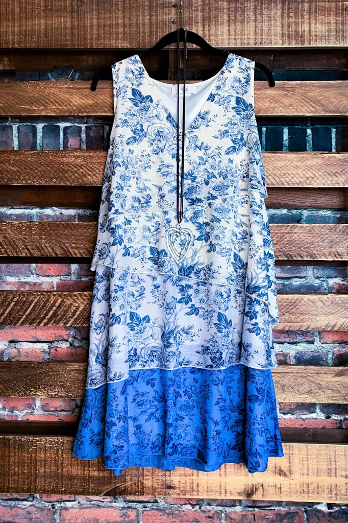 ( Small - 2X) Dress In Beige & Blue--------SALE