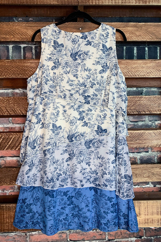 ( Small - 2X) Dress In Beige & Blue--------SALE