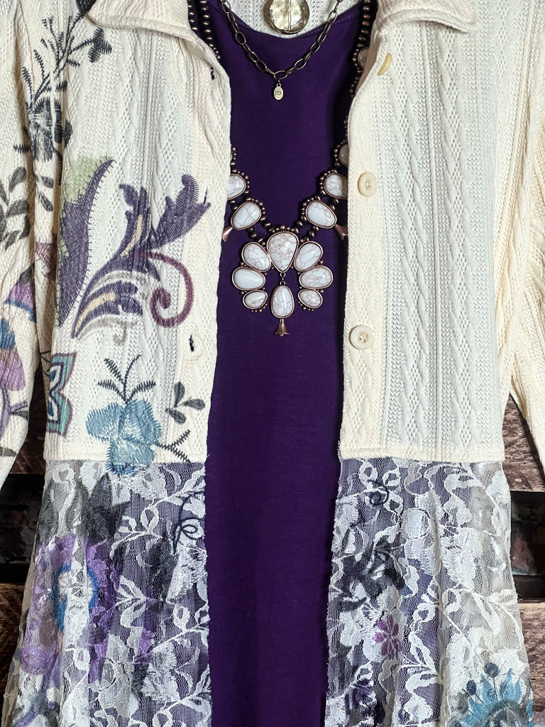 POISON D'AMORE LACE JACKET CARDI IN NATURAL & FLORAL