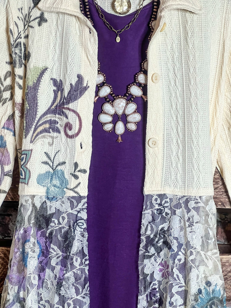 POISON D'AMORE LACE JACKET CARDI IN NATURAL & FLORAL