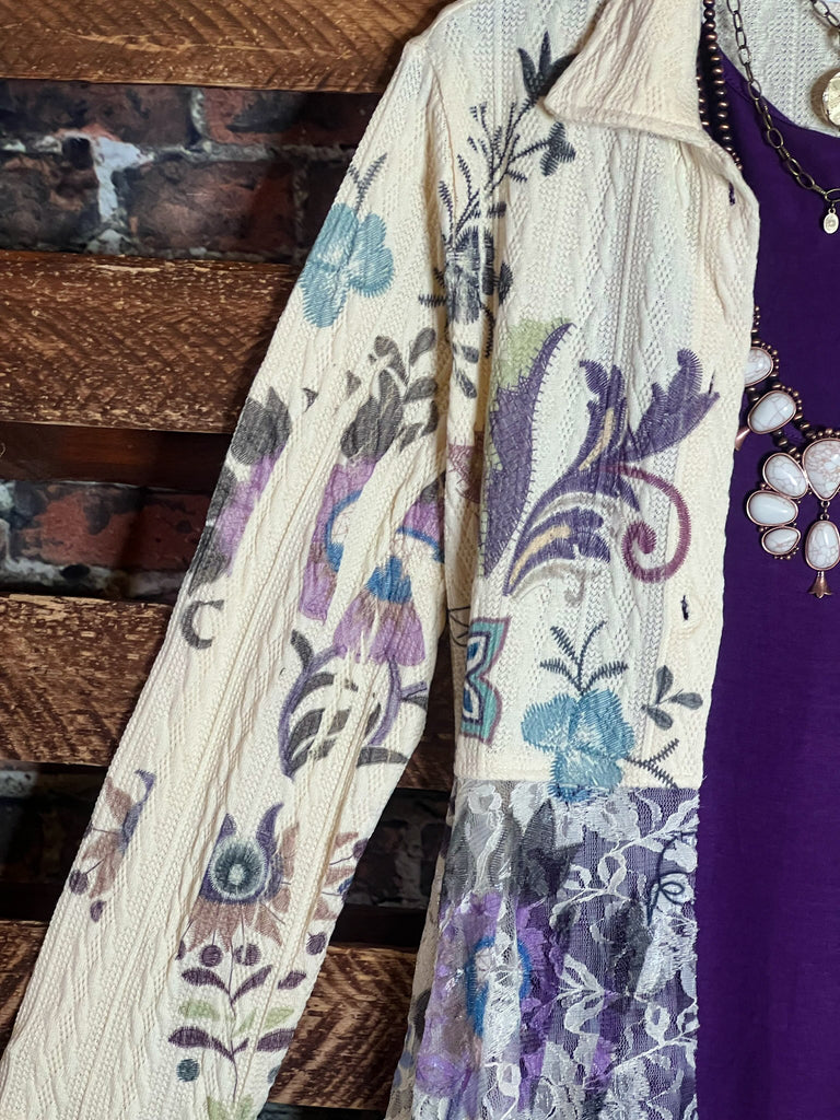 POISON D'AMORE LACE JACKET CARDI IN NATURAL & FLORAL