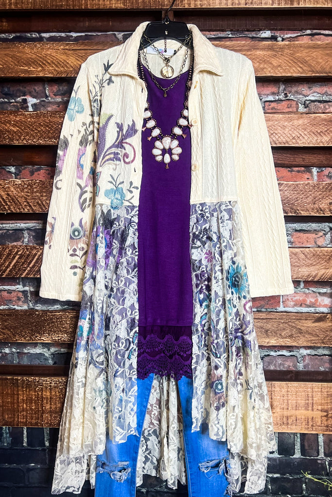 POISON D'AMORE LACE JACKET CARDI IN NATURAL & FLORAL