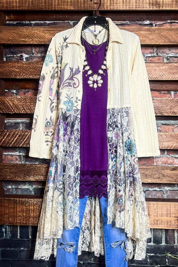 POISON D'AMORE LACE JACKET CARDI IN NATURAL & FLORAL